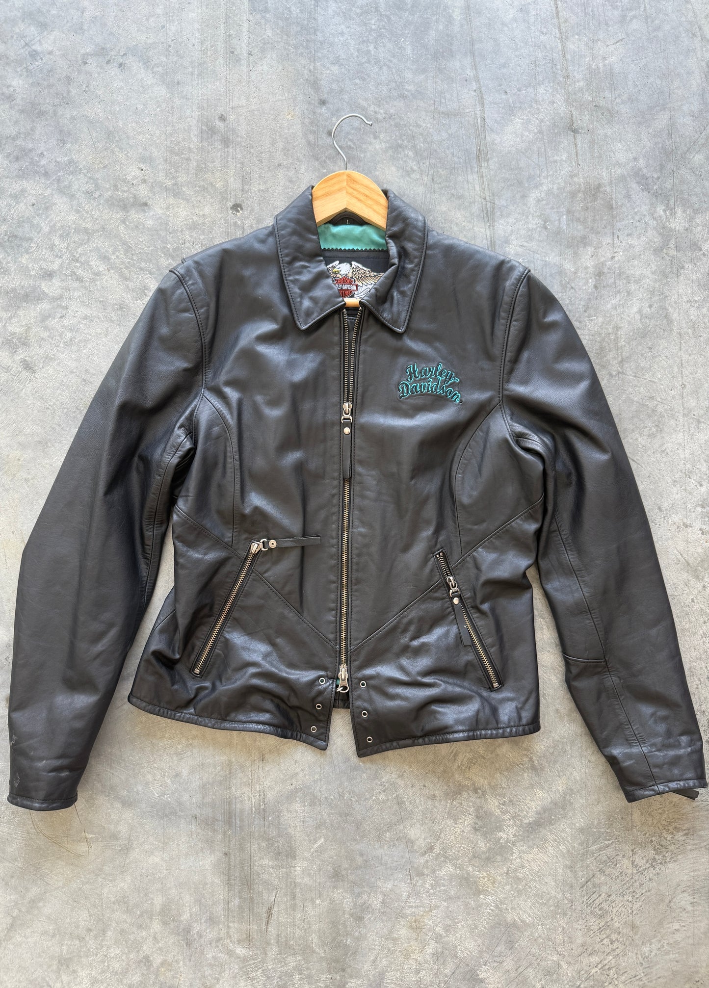 Harley Davidson Turquoise Eagle Leather Jacket - L