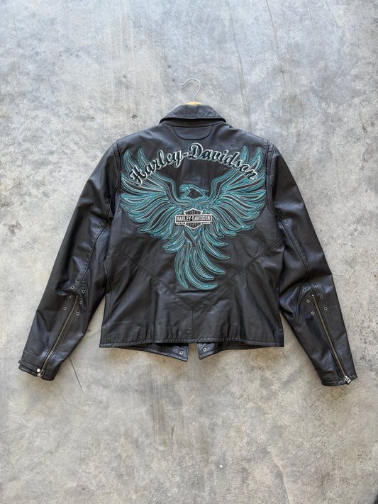 Harley Davidson Turquoise Eagle Leather Jacket - L